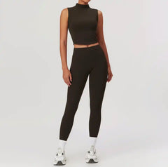 Ora Activewear Set - front shot on model, dark brown - Miss Mosa By Akanksha