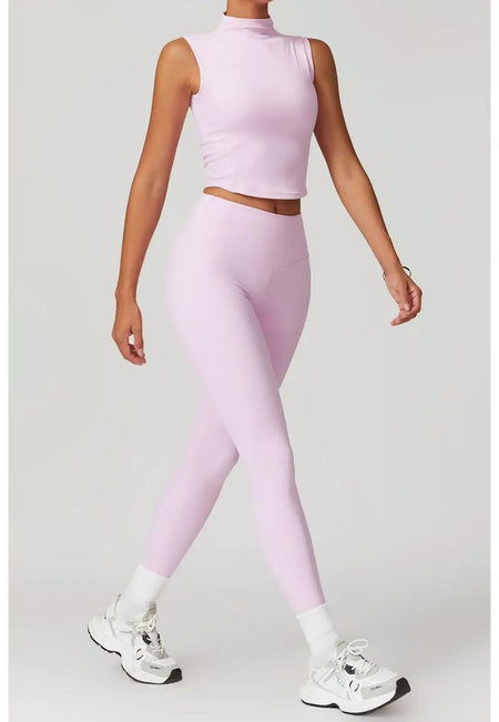 Ora Activewear Set - front shot on model, light pink - Miss Mosa By Akanksha