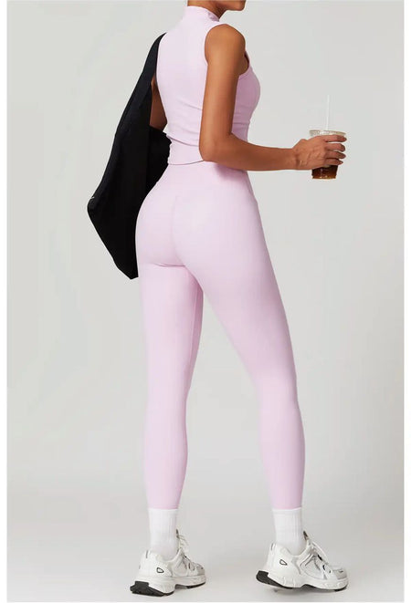 Ora Activewear Set - back shot on model, light pink - Miss Mosa By Akanksha