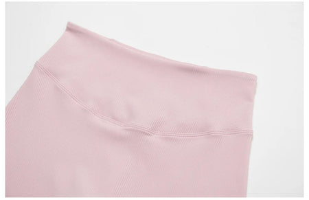 Ora Activewear Set - close-up of waistband detail, pink - Miss Mosa By Akanksha