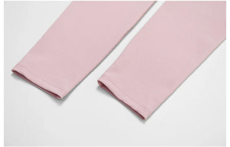 Ora Activewear Set - close-up of leggings hem detail, pink - Miss Mosa By Akanksha