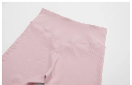 Ora Activewear Set - close-up of waistband detail, pink - Miss Mosa By Akanksha
