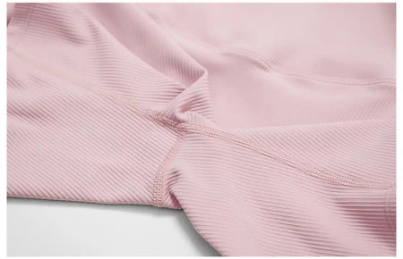Ora Activewear Set - close-up of ribbed fabric detail, pink - Miss Mosa By Akanksha
