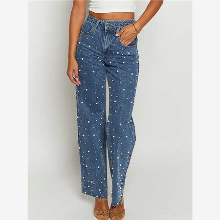 Orca Pearl Denim Jeans In Navy Blue - front shot on model - Miss Mosa By Akanksha