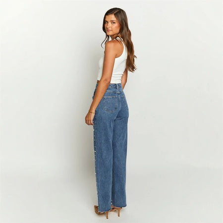Orca Pearl Denim Jeans In Navy Blue - back side shot on model - Miss Mosa By Akanksha