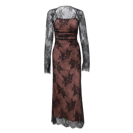 Oree Statement Bodycon Lace Dress In Black - flat-lay product shot of lace dress - Miss Mosa By Akanksha
