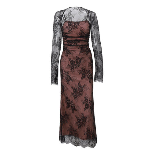 Oree Statement Bodycon Lace Dress In Black