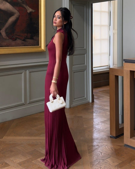 Orelia Knitted Maxi Dress - back shot on model, burgundy - Miss Mosa By Akanksha
