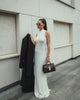 Orelia Knitted Maxi Dress - full-length shot on model, off-white - Miss Mosa By Akanksha