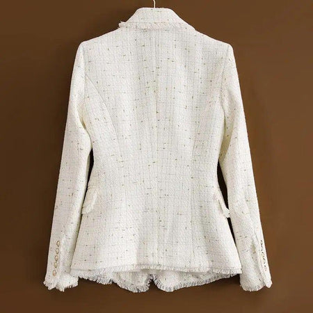 Orenata Blazer - back shot on hanger, white - Miss Mosa By Akanksha