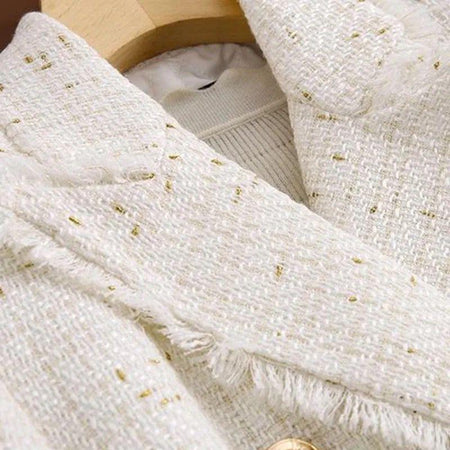 Orenata Blazer - close-up of collar, white - Miss Mosa By Akanksha