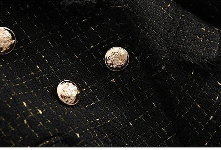 Orenata Blazer - close-up of gold buttons, black - Miss Mosa By Akanksha