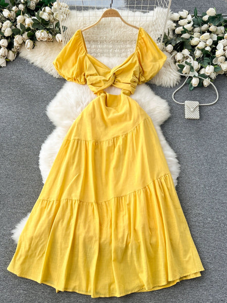 Orio Holiday Statement Maxi Dress - styled flat-lay shot, yellow - Miss Mosa By Akanksha