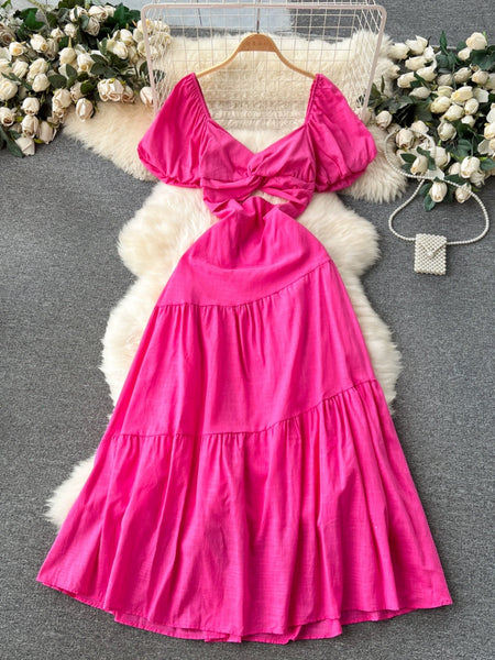 Orio Holiday Statement Maxi Dress - styled flat-lay shot, pink - Miss Mosa By Akanksha