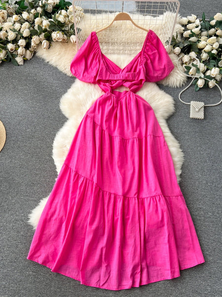 Orio Holiday Statement Maxi Dress - styled flat-lay shot, pink - Miss Mosa By Akanksha