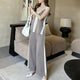 Orion Ribbed Summer Coord Set - full-length front shot on model, grey and white - Miss Mosa By Akanksha