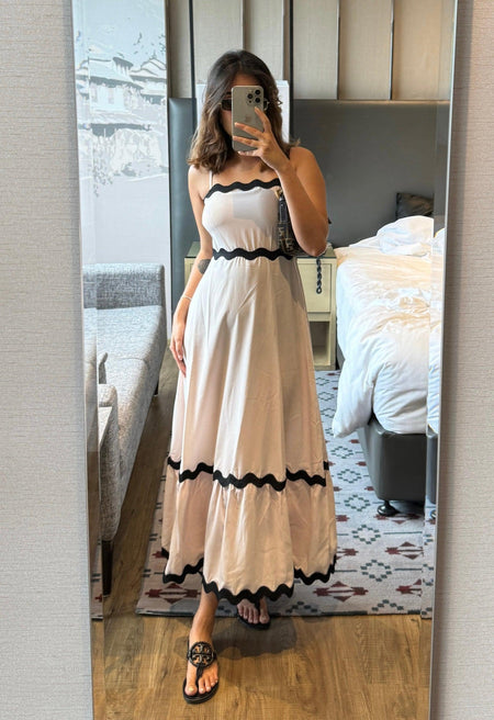 Orlando Holiday Midi Dress - full-length shot on model, cream - Miss Mosa By Akanksha