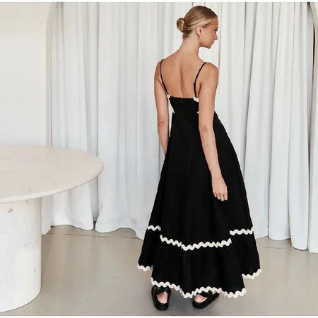 Orlando Holiday Midi Dress - back shot on model, black - Miss Mosa By Akanksha