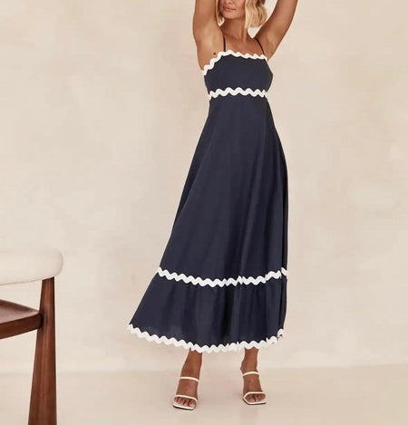 Orlando Holiday Midi Dress - full-length shot on model, navy - Miss Mosa By Akanksha