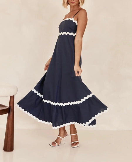Orlando Holiday Midi Dress - side shot on model, navy - Miss Mosa By Akanksha