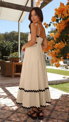 Orlando Holiday Midi Dress - back shot on model, cream - Miss Mosa By Akanksha
