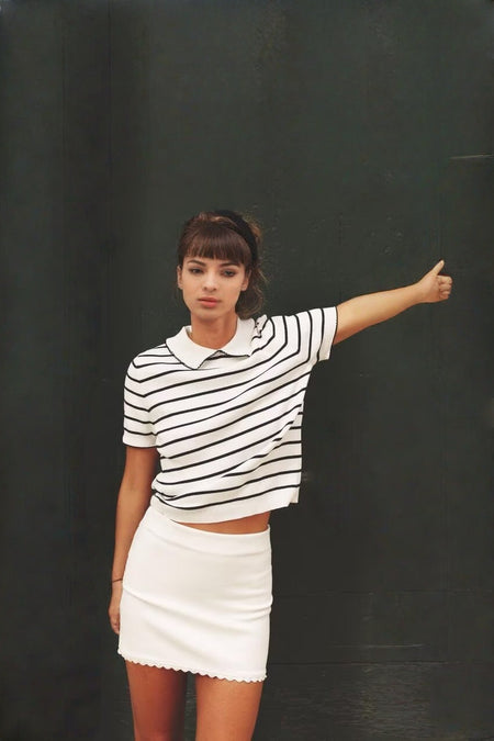 Ornella Knit Summer Top In White - front shot on model - Miss Mosa By Akanksha