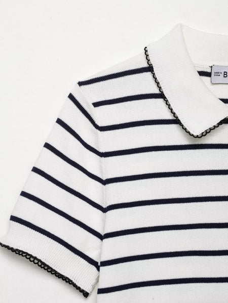 Ornella Knit Summer Top In White - close-up of collar and sleeve detail - Miss Mosa By Akanksha