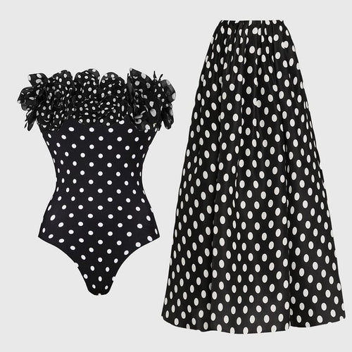 Orthan 1Pc Ruffle Polka Swimsuit With Skirt
