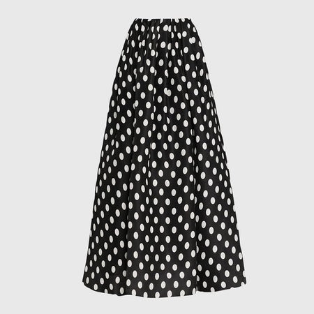 Orthan 1Pc Ruffle Polka Swimsuit With Skirt - flat-lay shot, black and white polka dot - Miss Mosa By Akanksha