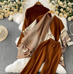 Orville Luxe Winter Coord Set With Cape - flat-lay product shot of top, brown - Miss Mosa By Akanksha