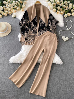 Orville Luxe Winter Coord Set With Cape - flat-lay product shot, camel and black - Miss Mosa By Akanksha