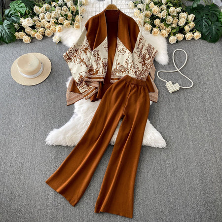 Orville Luxe Winter Coord Set With Cape - flat-lay product shot, brown and cream - Miss Mosa By Akanksha