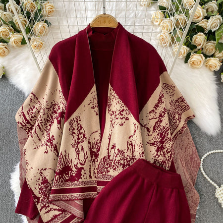 Orville Luxe Winter Coord Set With Cape - close-up of trouser detail, burgundy - Miss Mosa By Akanksha