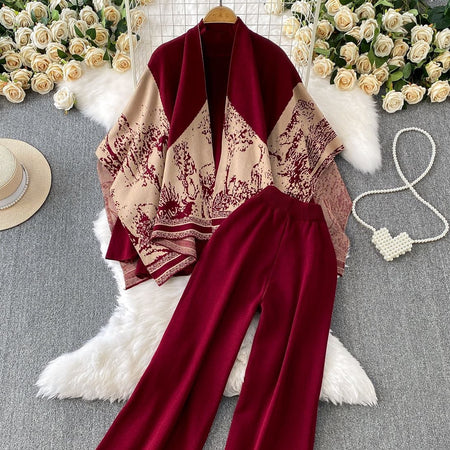 Orville Luxe Winter Coord Set With Cape - flat-lay product shot, brown and cream - Miss Mosa By Akanksha