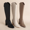 Oslo Knee High Leather Boots - flat-lay product shot, multicolour - Miss Mosa By Akanksha
