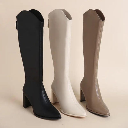 Oslo Knee High Leather Boots - flat-lay product shot, multicolour - Miss Mosa By Akanksha