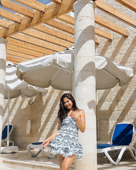Otranto Luxe Summer Dress In White - lifestyle shot on model, white - Miss Mosa By Akanksha
