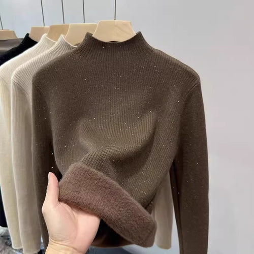 Ova Formal Fleece Lined Sweater - front shot of sweater on hanger, brown - Miss Mosa By Akanksha