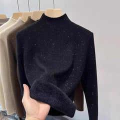 Ova Formal Fleece Lined Sweater - front shot of sweater on hanger, black - Miss Mosa By Akanksha