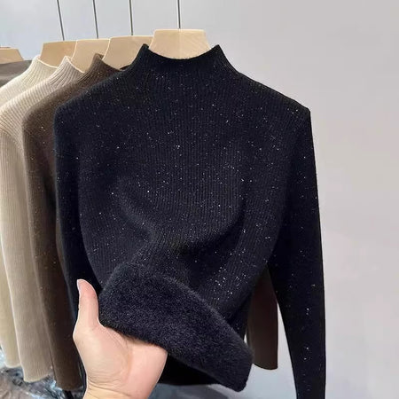 Ova Formal Fleece Lined Sweater - front shot of sweater on hanger, black - Miss Mosa By Akanksha