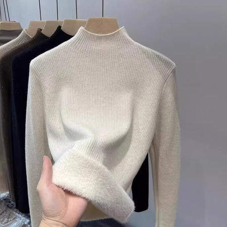 Ova Formal Fleece Lined Sweater - front shot of sweater on hanger, off-white - Miss Mosa By Akanksha