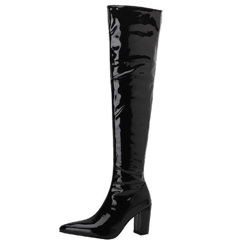 Over the Knee Patent Leather Boots In Black