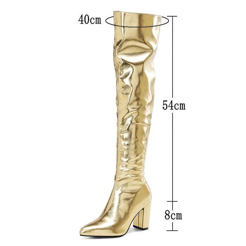 Over the Knee Patent Leather Premium Mettalic Boots In Gold