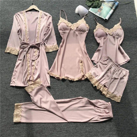 Pink - Luxury Lace 5 Piece Nightsets