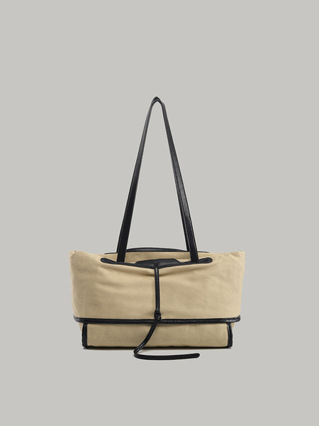 Pablo Canvas Tote Bag - angled product shot showing open top, beige - Miss Mosa By Akanksha