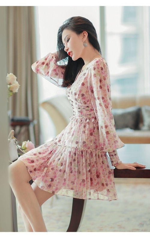 Paisley V-Neck Floral Mini Dress