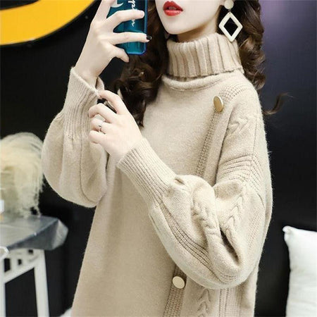 Pallas Winter Dress - front shot on model, beige - Miss Mosa By Akanksha