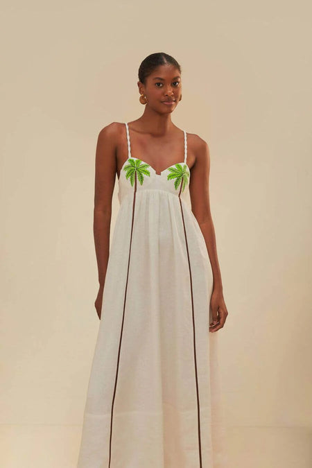 Palm Breezy Summer Dress - front shot on model, white - Miss Mosa By Akanksha