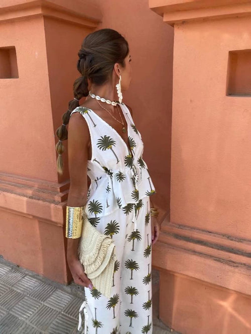 Palm Statement Summer Coord Set In White