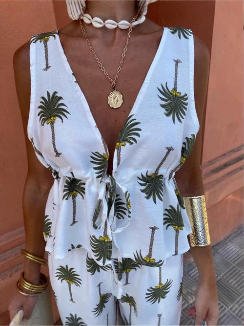 Palm Statement Summer Coord Set In White